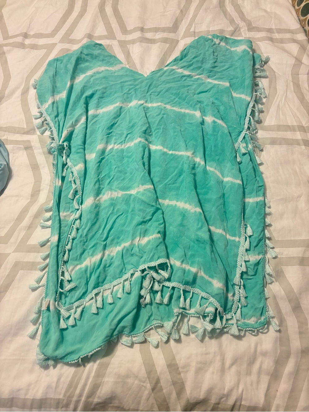 Tassel Trim Tie-Dye Cover-Up in Aqua